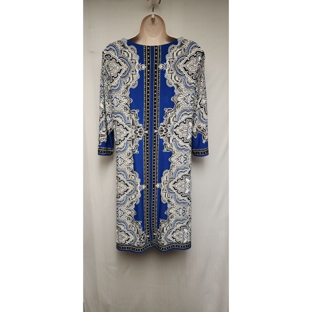 Studio One Shift Paisley Floral Stretch Dress Women Size Large Color Blue White - Picture 5 of 7